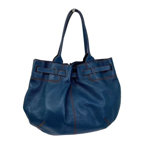 Tod’s Blue Pebbled Leather Belted Shoulder Bag EUC - Picture 8 of 16